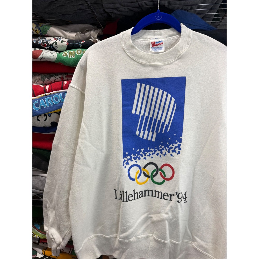 Vintage Hanes Lillehammer 94 Winter Olympics White Crewneck Sweatshirt Mens L